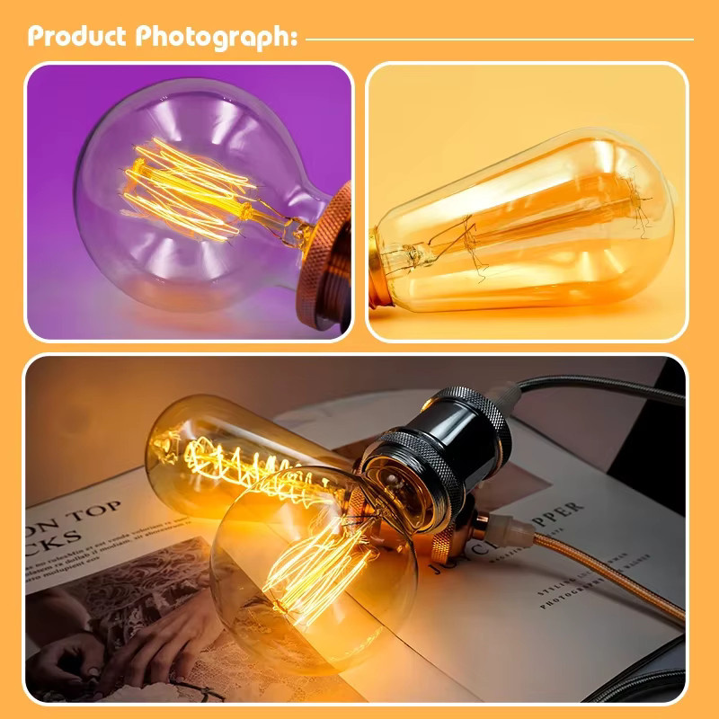 Edison Retro Glühbirne E27 Vintage Filament Lampe aus Glas, transparent, 40 W, 220 V - Bild 3