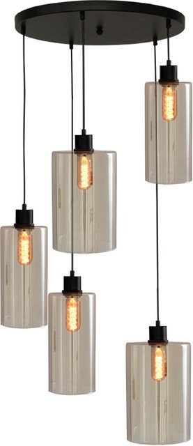 Masterlight Ortona Pendelleuchte 5-flammig rund in Schwarz matt mit transparentem Glas - Bild 1