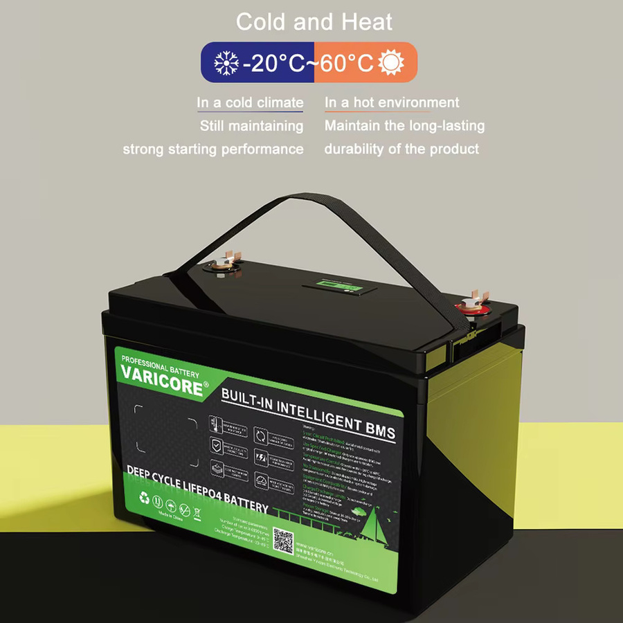 Varicore 12V LiFePo4 Batterie 120Ah mit BMS-Schutz und Klasse-A-Zellen in Schwarz für Wohnmobile und Solaranlagen - Bild 2