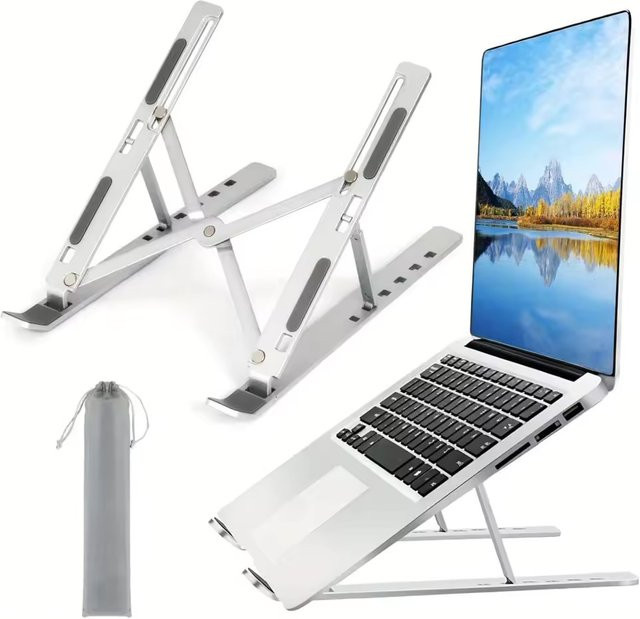 Verstellbarer Aluminium-Laptop-Ständer in Silber, 6-stufig höhenverstellbar und faltbar, tragbare Kühlhalterung für Notebooks und MacBook von 8 bis 16 Zoll - Bild 1