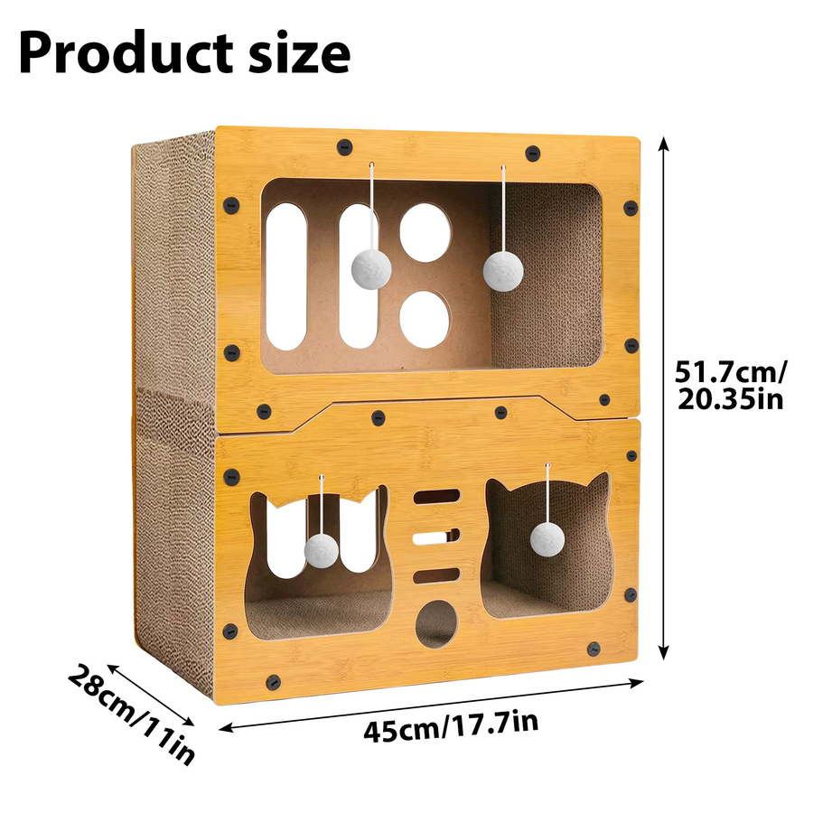 HGTUGO Katzenhaus aus Karton und Holz mit Kratzfläche als Katzen-Condo und Aktivitätszentrum in Gelb und Braun - Bild 4
