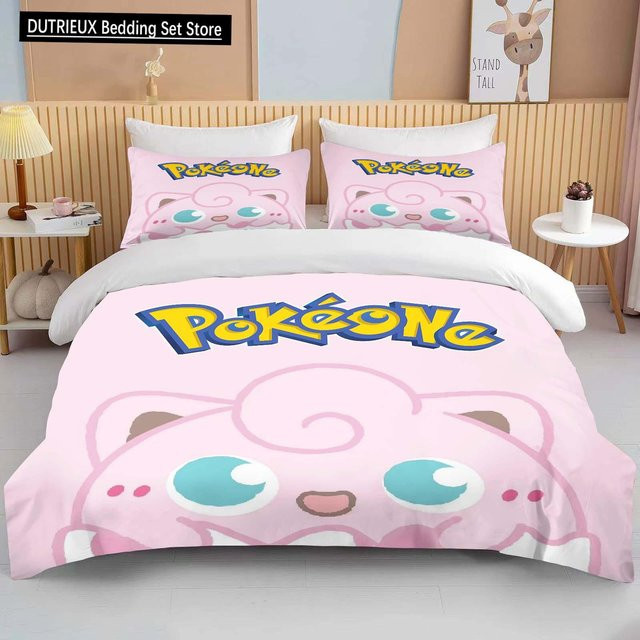 Pokémon Bettwäsche-Set mit Jigglypuff-Print in Rosa, bestehend aus 1 Bettbezug und 2 Kissenbezügen, aus Mikrofaser für Erwachsene und Kinder, B/H: 210 x 210 cm - Bild 1