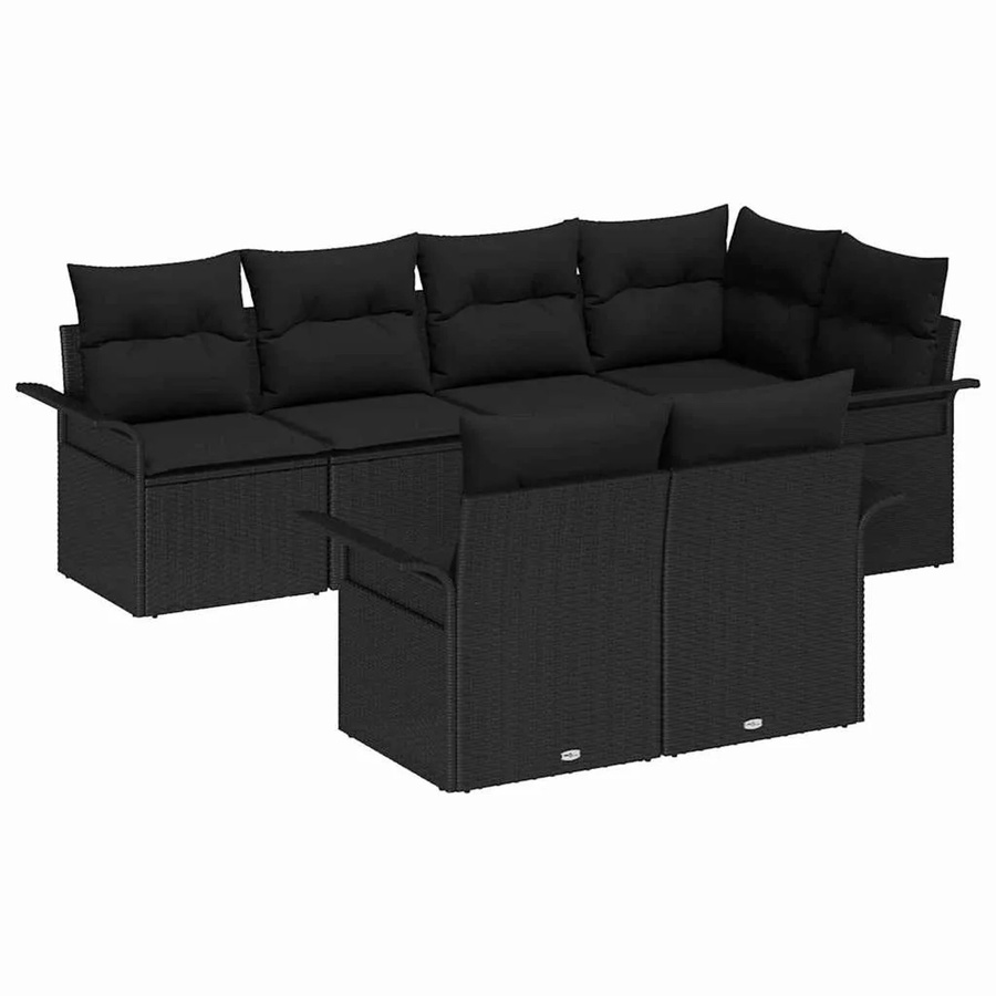 vidaXL Garten-Sofa-Set aus Polyrattan in Schwarz mit 7-teiliger Polsterung und UV-beständigen Kissen in L-Form - Bild 2