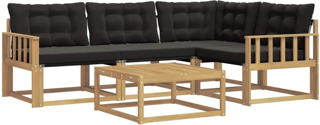 vidaXL Outdoor-Sofagarnitur 5-teilig L-Form in Weiß und Schwarz mit Textilene-Bezug und Polsterkissen aus Akazienholz, B/T/H: 79 x 79 x 37 cm - Bild 1