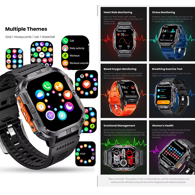 yaocx Smartwatch, GPS, Herren, Blau, Edelstahl, Silikon, 3 ATM - Bild 4