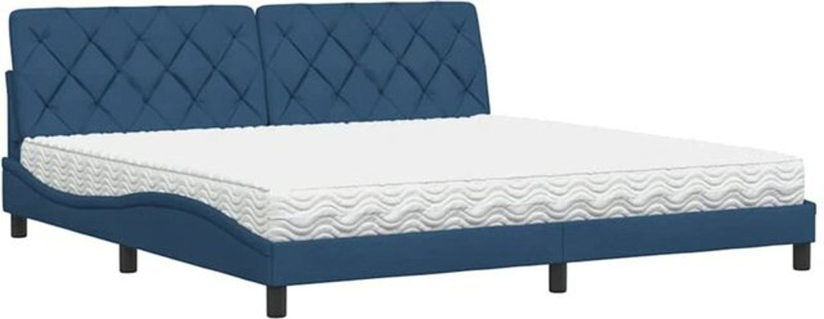 Polsterbett mit Matratze von Vidaxl in Blau und Weiß aus Stoff, Modernes Bett mit Metallgestell, B/T: 200 x 200 cm - Bild 1