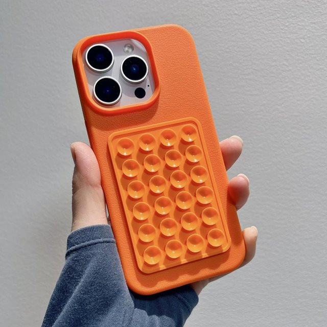 Stoßfeste Silikonhülle mit Litschi-Textur und 3D-Saugnapf für iPhone 11 bis iPhone 17 Pro Max von Tuiying002 in Orange - Bild 1