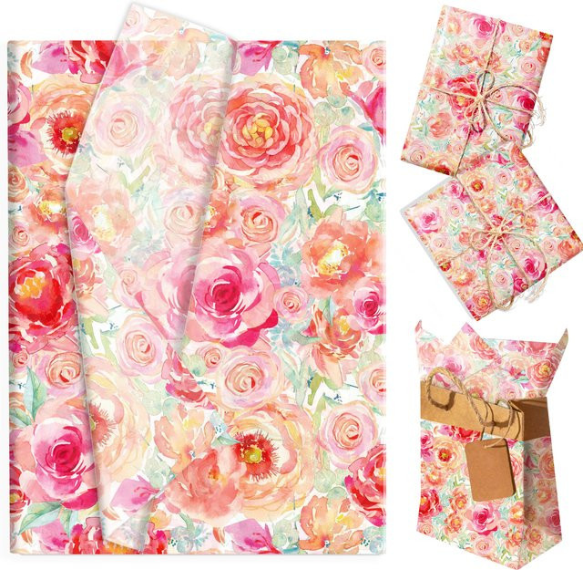 Aquarell Rose Seidenpapier in Mehrfarben für Geschenkverpackungen bei Hochzeiten, Geburtstagen und Partys - Bild 1