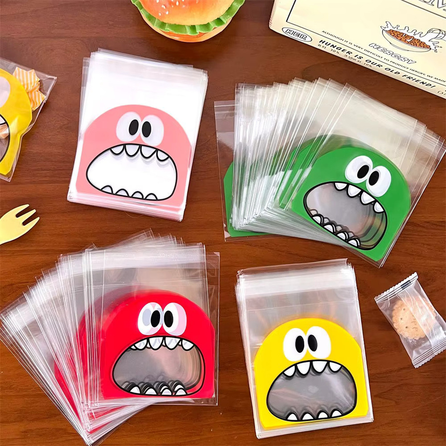 100 Stück Cartoon Monster Kunststoffbeutel in Grün für DIY Verpackungen von Süßigkeiten, Cookies und Schmuck - Bild 3