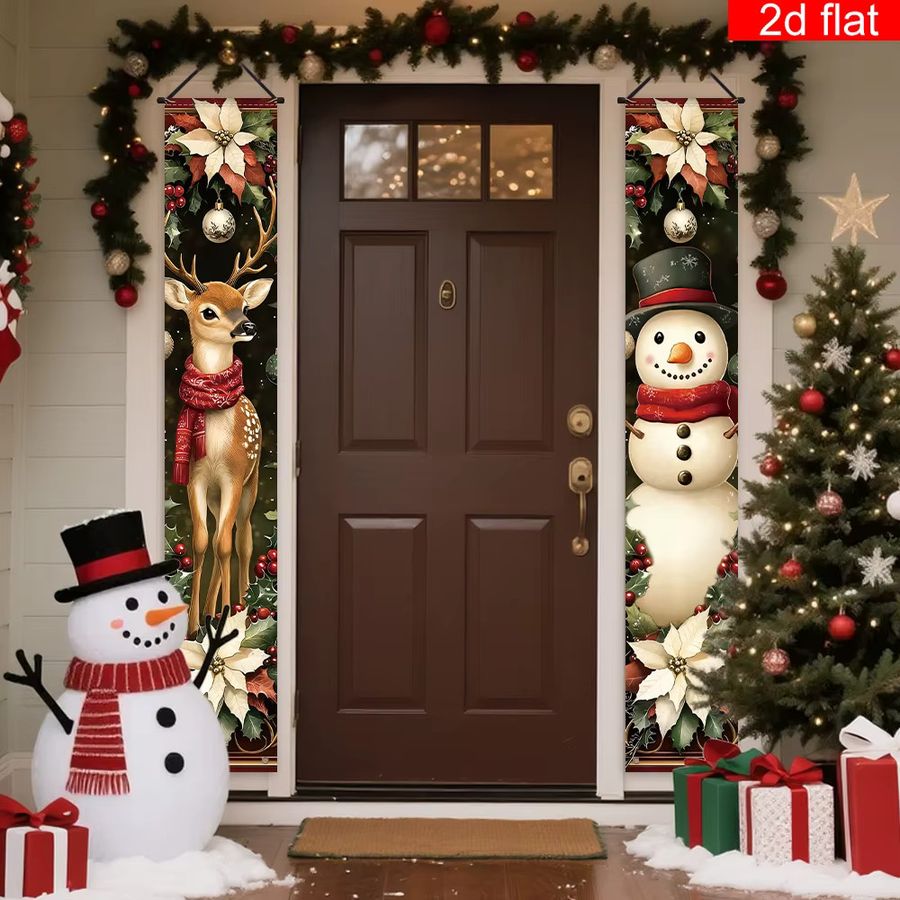 VIKAMA Weihnachtsbanner mit Schneemann- und Rentier-Design als festliche Wanddekoration für Weihnachten - Bild 3