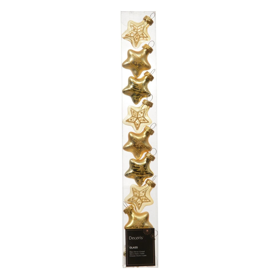 Decoris Baumschmuck Stern-Anhänger aus Glas in Gold, 9-teiliges Set mit 3 Designs, Höhe: 3 cm, Breite: 1,3 cm - Bild 2
