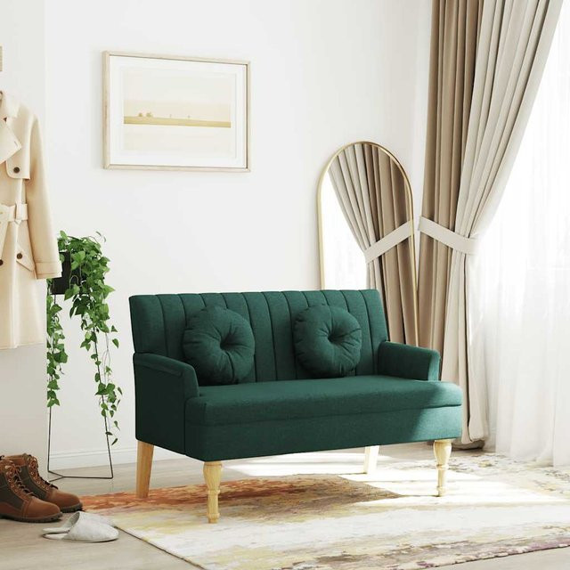 vidaXL Sitzbank mit Kissen in Dunkelgrün im Antik-Stil aus Rubberwood, B/T/H: 113 x 64,5 x 75,5 cm - Bild 2