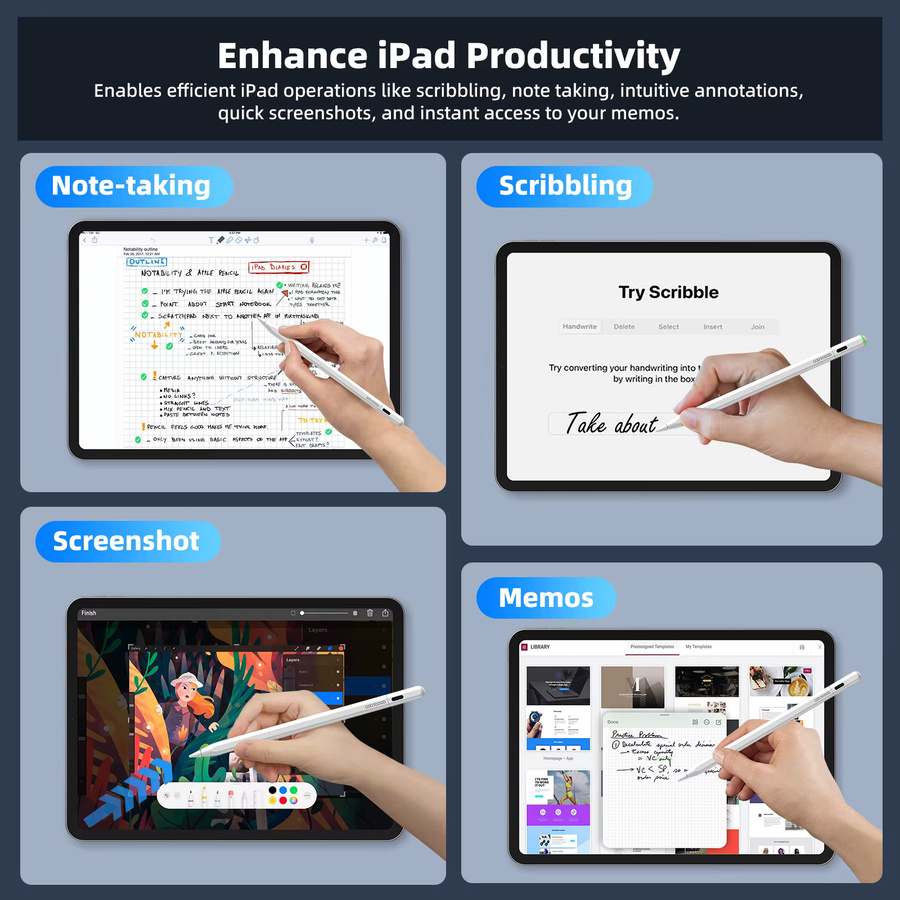 GOOJODOQ Apple Pencil 2 Alternative mit Apple Find My Unterstützung für iPad Air 6, iPad Pro 13 2024, iPad Pro 11, iPad Pro 12.9 und iPad Air 5, Farbe: Weiß, mit Palm Rejection - Bild 5