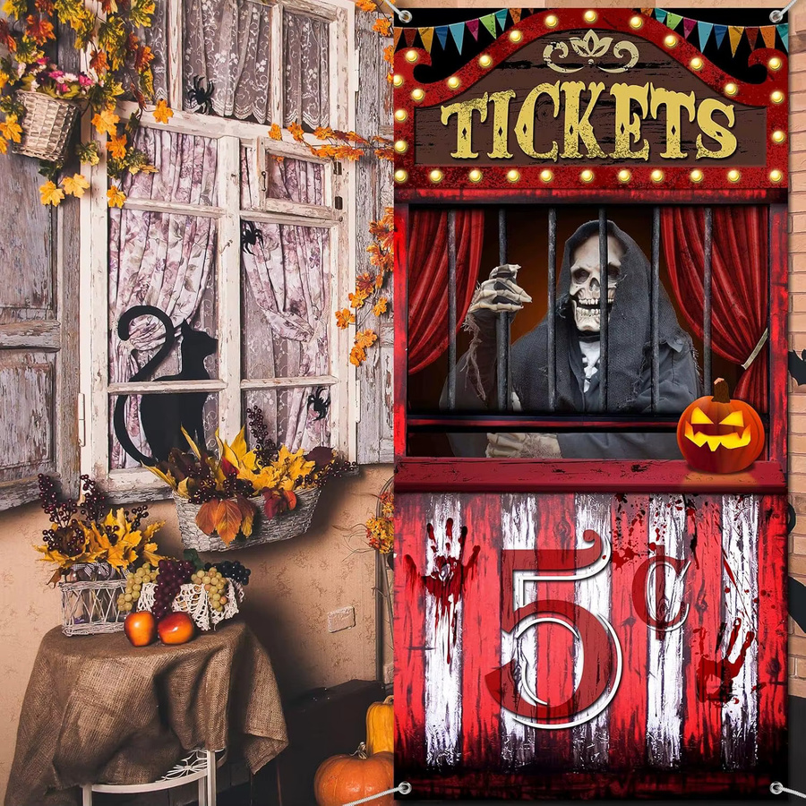VIKAMA Halloween Party-Dekoration Böser Zirkus Ticketkabinen-Banner in Multicolor, B: 180 cm, H: 90 cm - Bild 2