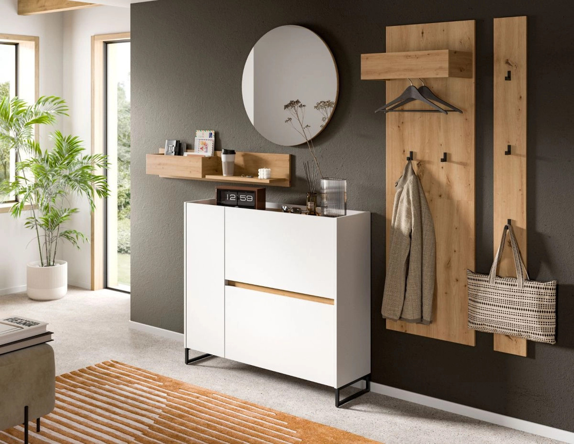 Schuhkipper Borga Inn.Furn in Weiß und Eiche, B/H/T: 110 x 94 x 32 cm - Bild 3