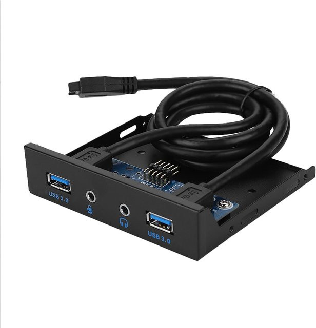 DIYelecs USB 3.0 Frontblende 3,5 Zoll mit 2 USB 3.0 Schnittstellen und Mikrofonanschluss in Schwarz - Bild 1
