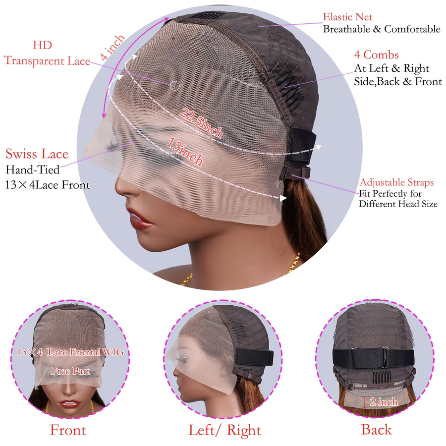 MissDorxuan Perücke, Bob, Echthaar, schokoladenbraun, gerade, 200 % Dichte, HD-transparente Lace-Front - Bild 4