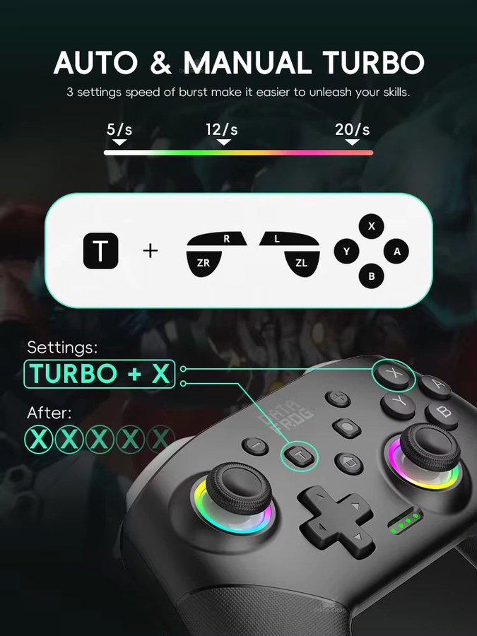 DATA FROG Kabelloser Spielcontroller mit programmierbarem Joystick für Nintendo Switch, OLED, Lite und PC in Schwarz - Bild 4