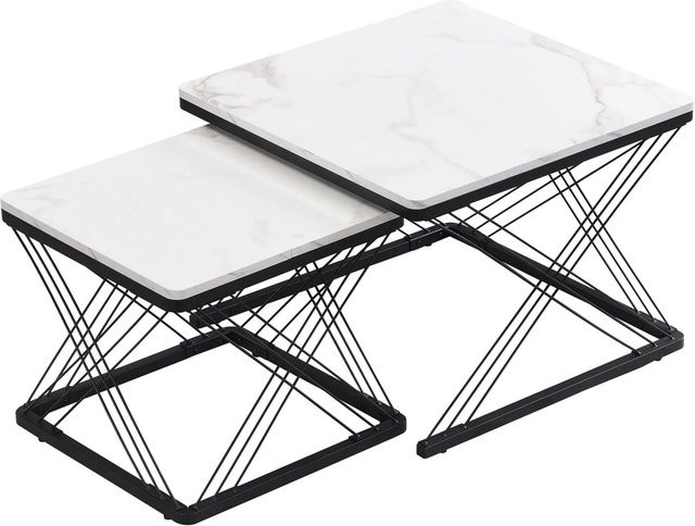 okwish Couchtisch Set in Schwarz mit Marmoroptik und höhenverstellbaren Füßen, B/T/H: 60 x 60 x 45 cm und 45 x 45 x 40 cm - Bild 1