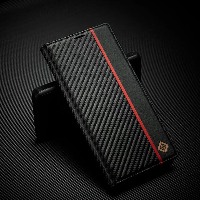 Carbon Fiber Flip Case Leder Brieftasche für Samsung S24 S23 S22 Ultra S20 FE A15 A54 A14 A34 A24 A23 A12 A32 A52 A72 in Schwarz - Bild 1