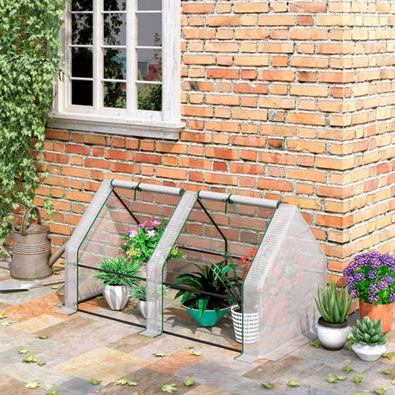 Outsunny Gewächshaus aus Stahl mit PE-Gitterfolie und 2 Rollfenstern in Weiß, B/T/H: 180 x 90 x 90 cm - Bild 3