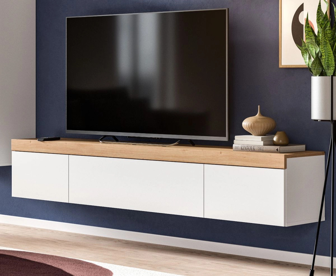 Inn.Furn TV-Lowboard Siena modern in Weiß und Eiche, B/T/H: 180 x 34 x 33 cm - Bild 1