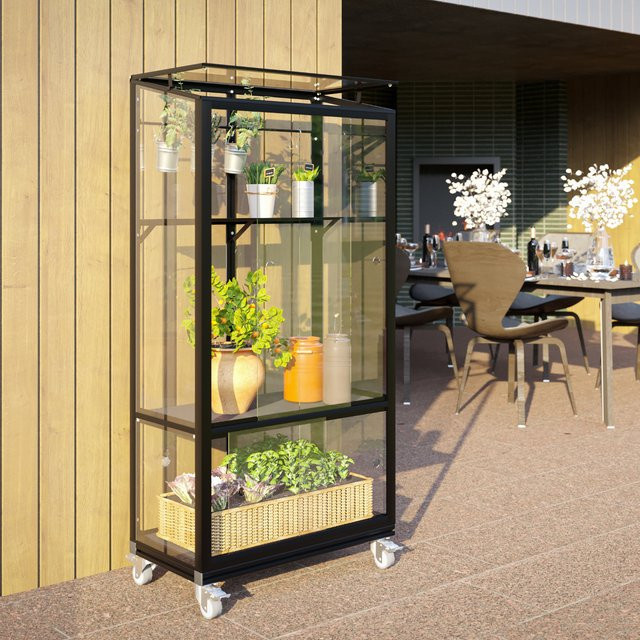 Vitavia Balkongewächshaus Polis Schwarz mit Rollfundament und 3 mm ESG-Glas, 0,35 m² - Bild 1