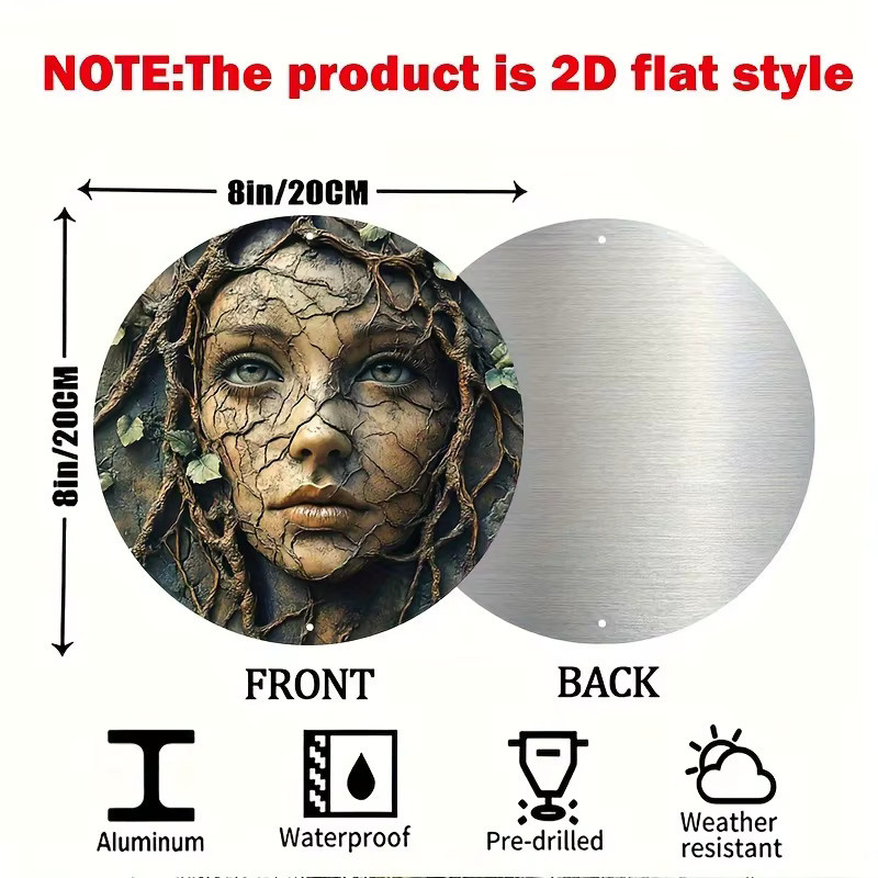 Potdemiel Runde Wandkunst aus Aluminium im Vintage-Stil mit Damengesicht und Naturdesign, Durchmesser: 20 cm - Bild 2
