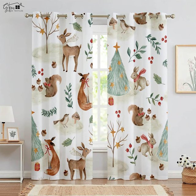 Verdunkelnde und wärmeisolierende Tier-Fenstervorhänge mit Tiermotiven in Mehrfarbig, Breite: 100 cm, Höhe: 130 cm - Bild 1