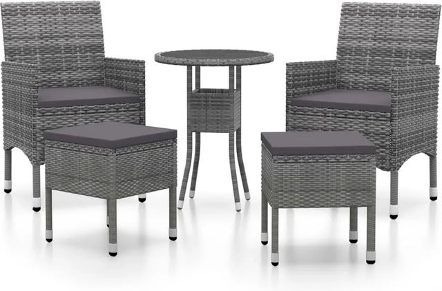 vidaXL 5-tlg Garten-Lounge-Set Modell 3 aus Poly Rattan in Grau mit Polsterung und Kissen für Terrasse und Balkon - Bild 1
