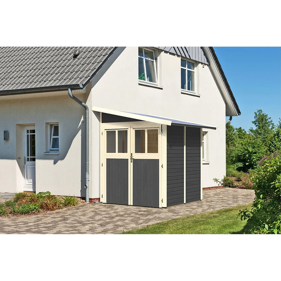 Karibu Holz-Gartenhaus Kristiansund mit Satteldach in Terragrau, B/T: 181 x 181 cm - Bild 2