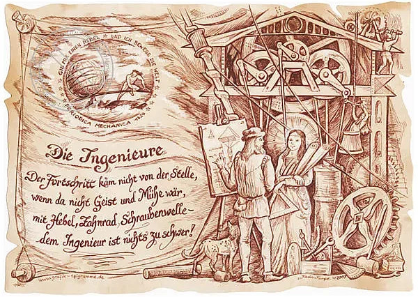 Tantum Graphic Zunftbild Ingenieure auf Antikpapier im A4-Format, Vintage Poster in Mehrfarbig (Braun, Schwarz, Multicolour) - Bild 1