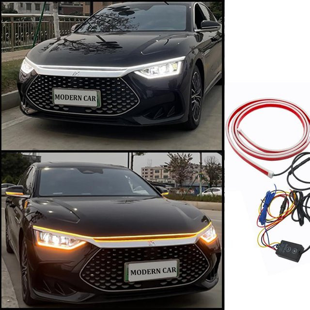 JL Cars LED Dynamisches Tagfahrlicht DRL für die Auto-Motorhaube, Neon Flex Streifen in Gelb und Weiß, Länge: 1,2 m - Bild 1