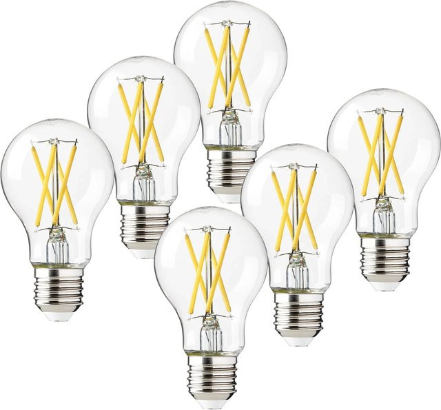 Oktaplex Glow 6er Set E27 LED Leuchtmittel, Warmweiß 2700K, 806lm, 3,8W, transparent - Bild 1