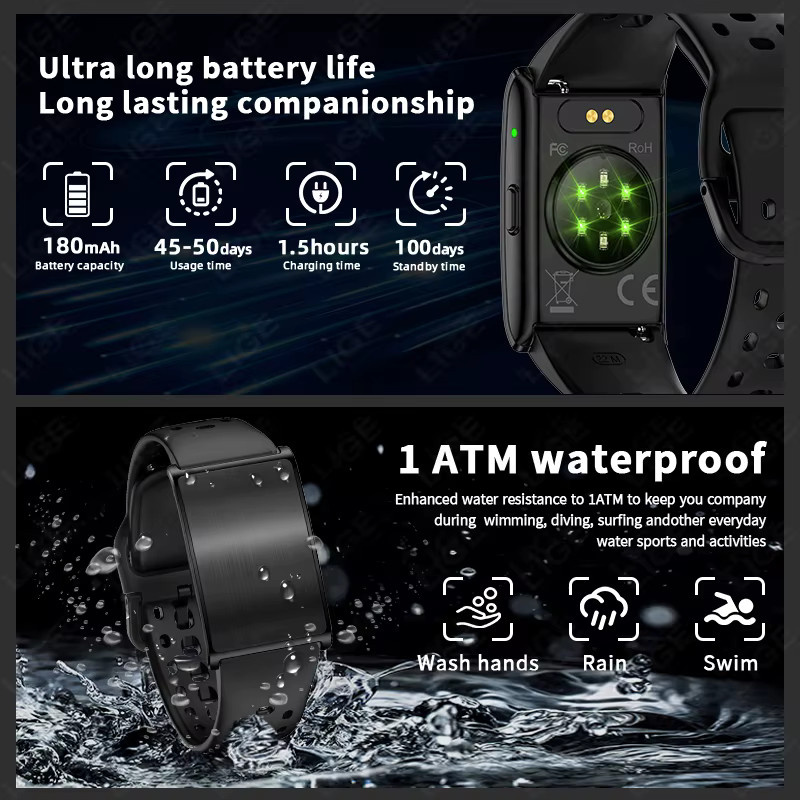 LIGE Ultraleichter Schrittzähler und Fitness-Tracker mit Herzfrequenzmesser in Schwarz - Bild 5