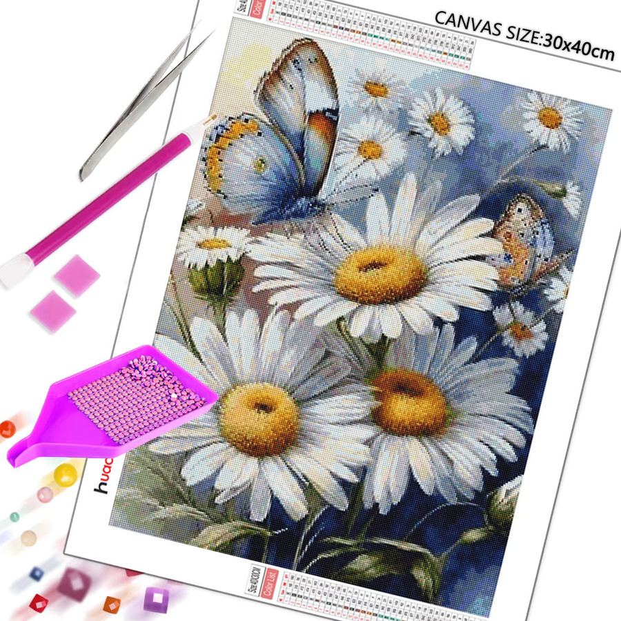 Huacan 5D DIY Diamantmalerei Gänseblümchen und Schmetterling als dekoratives Mosaik-Gemälde in Mehrfarben, Breite: 20,0 cm, Höhe: 30,0 cm - Bild 2