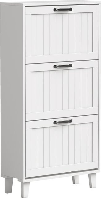 HOMCOM Slim-Schuhschrank Weiß mit 3 Klappfächern und Bambusfüßen, platzsparender Schuhschrank für den Flur mit verstellbaren Einlegeböden, B/T/H: 60 x 24 x 118 cm - Bild 1