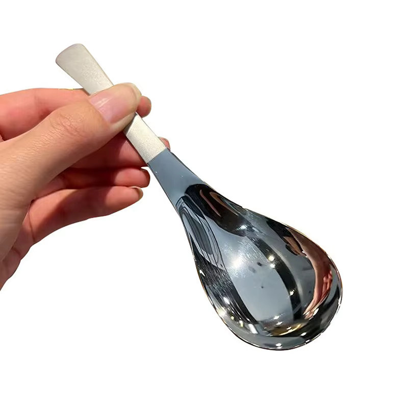 HUXUAN Suppenkelle aus Edelstahl in Silber, Lange Schöpfkelle im Koreanischen Stil mit ovaler Form für Küche und Haushalt - Bild 3