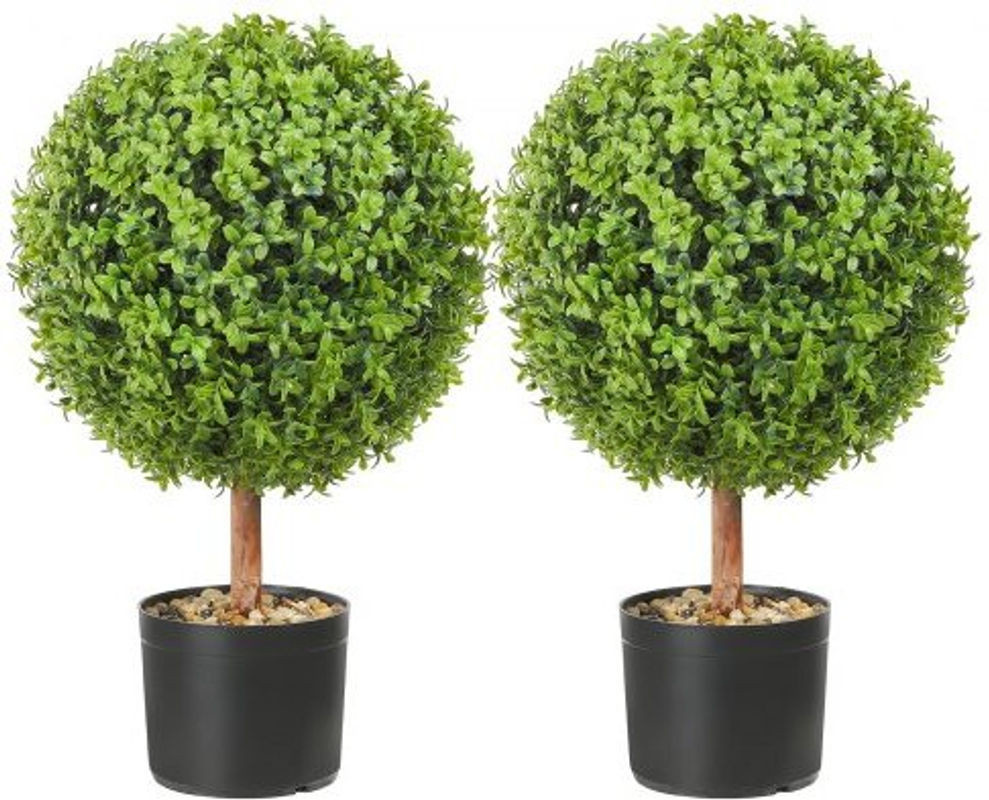 VEVOR 2er Set Künstliche Buchsbaumkugeln Grün mit Blumentopf aus Holz und Kunststoff, Dekorative Rundform für Garten und Dekoration, Höhe: 55,9 cm - Bild 1