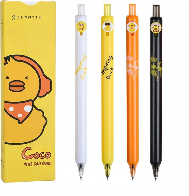 Little Yellow Duck Set mit 4 niedlichen Gelstiften, schwarze Tinte, 0,5 mm feine Spitze - Bild 1