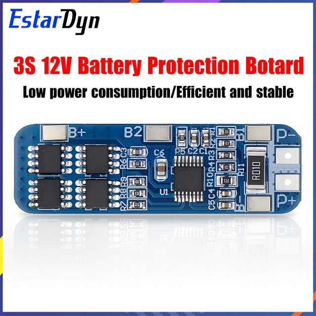 Estardyn 3S 12V 10A BMS-Schutzplatine für 18650 Li-Ionen-Akkus in Blau mit Überladungs-, Entladungs- und Kurzschlussschutz - Bild 1