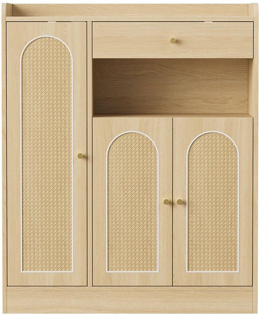 RN Store Rattan-Schuhschrank in Beige mit verstellbaren Regalen und Belüftung, B/T/H: 90 x 35 x 110 cm - Bild 1