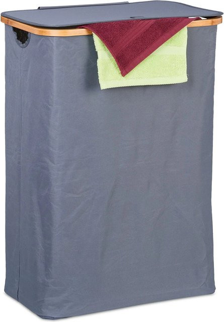 Faltbarer Relaxdays Wäschekorb aus Bambus und Polyester in Grau und Natur mit Deckel, B/T/H: 75 x 54 x 34 cm - Bild 1