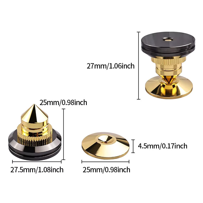 YYTCG Lautsprecherständer Fußspikes Halterung in Gold, 4 Stück, stoßfeste Lautsprecherbox Nägel und Polster - Bild 5
