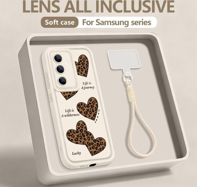 Samsung Handyhülle mit Lanyard und Leopardenmuster-Herzen in Blau für Galaxy S26 S25 S24 S23 S22 Ultra FE A57 A56 A55 A37 A26 A16 - Bild 1