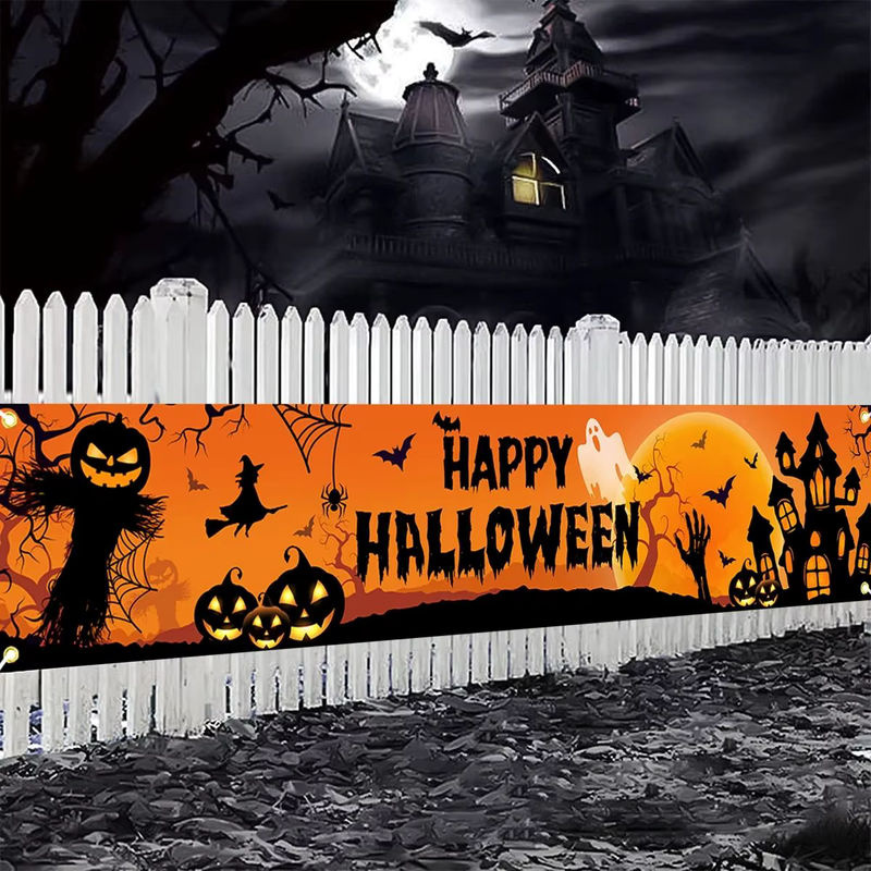VIKAMA Halloween Outdoor Banner mit Kürbis- und Fledermaus-Muster in Orange, rechteckige Hängedekoration für Horror-Partys und Heimdekoration, B/H: 200 x 40 cm - Bild 5