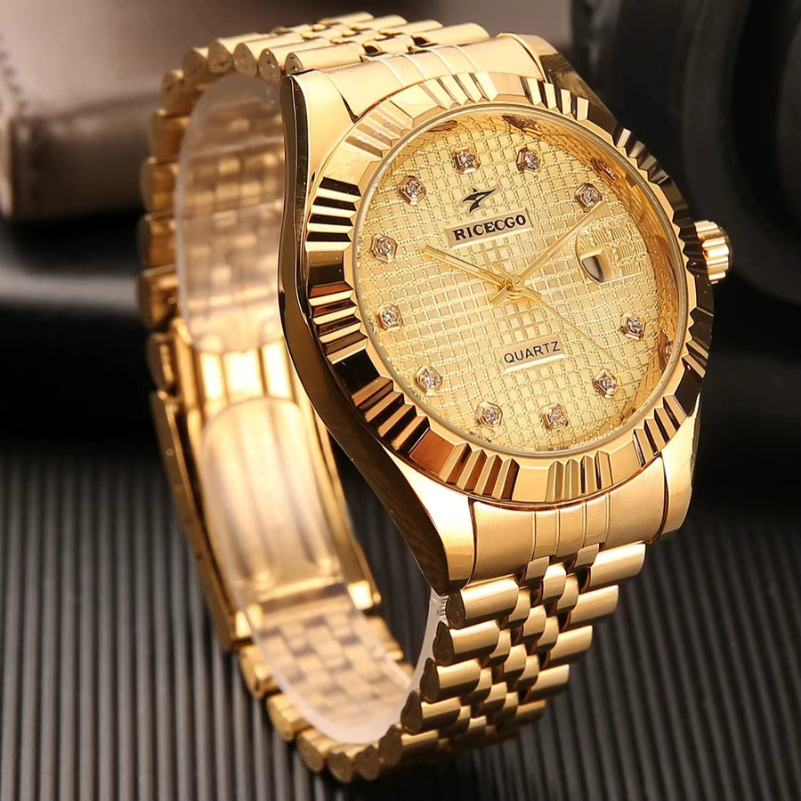 Dual-Cend Armbanduhr Quarz, Edelstahl, Gold, Diamant, Herren - Bild 3