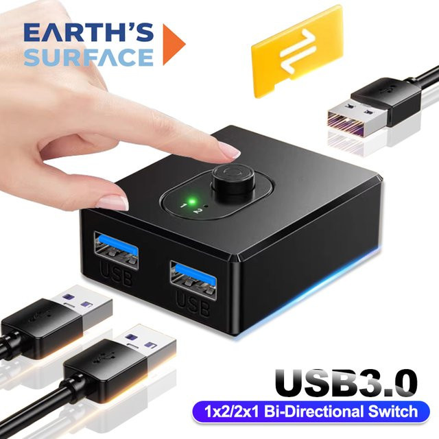 OUIO USB 3.0 KVM Switch Hub Bidirektionaler USB-A Splitter und Shared Controller in Schwarz - Bild 1