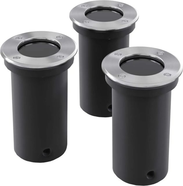 vidaXL 3er Set Bodenstrahler aus Edelstahl in Silber, runde Bodeneinbauleuchten mit gehärtetem Glas für Gartenterrasse und Hauseingang - Bild 1