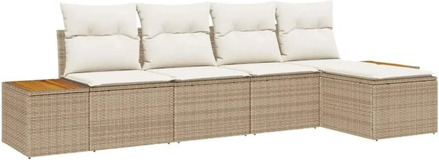 vidaXL Garten-Sofa-Set 5-teilig aus Poly Rattan und Stahl in Beige mit Kissen und modernem Design - Bild 1